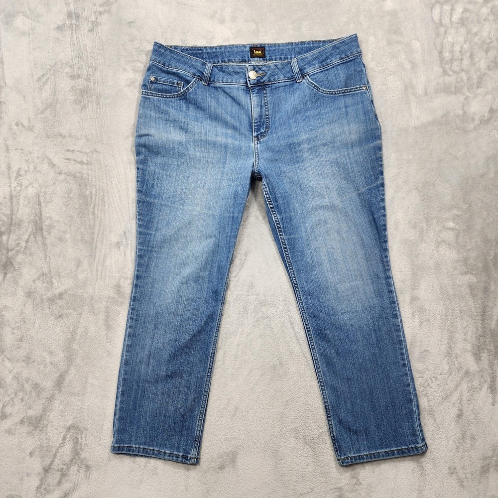 Lee Jeans Womens 20WP PETITE Blue Mid‎ Rise Capri Crop Straight Stretch Denim
